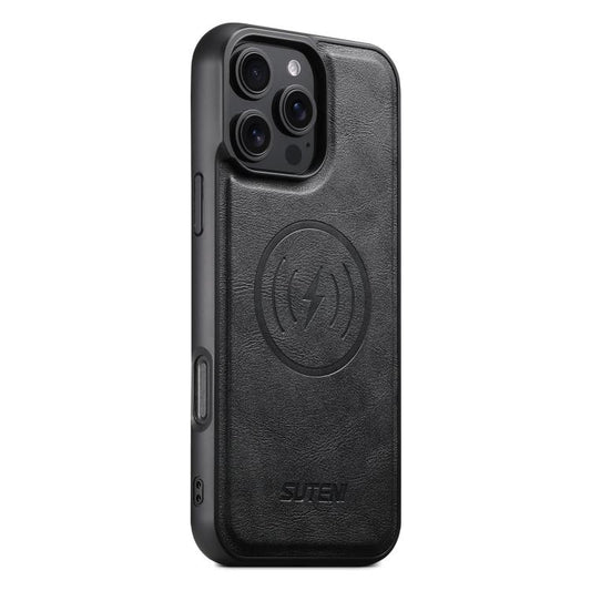 For iPhone 16 Pro Max Suteni G5 Cowhide Leather MagSafe Magnetic Phone Case(Black) by Suteni