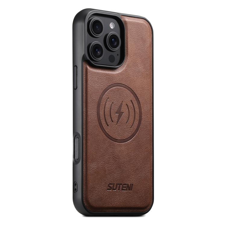 For iPhone 16 Pro Max Suteni G5 Cowhide Leather MagSafe Magnetic Phone Case(Brown) by Suteni