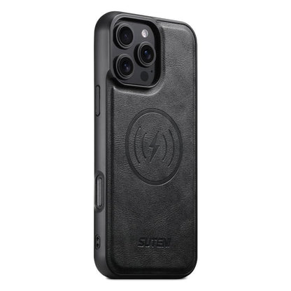 For iPhone 16 Pro Suteni G5 Cowhide Leather MagSafe Magnetic Phone Case(Black) by Suteni