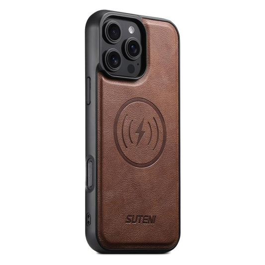 For iPhone 16 Pro Suteni G5 Cowhide Leather MagSafe Magnetic Phone Case(Brown) by Suteni