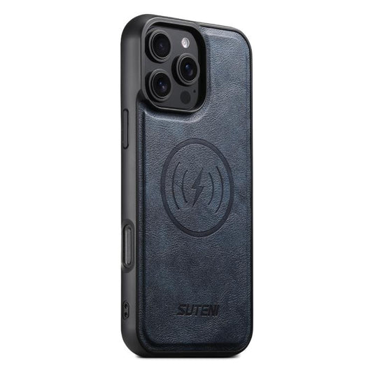 For iPhone 16 Pro Suteni G5 Cowhide Leather MagSafe Magnetic Phone Case(Blue) by Suteni