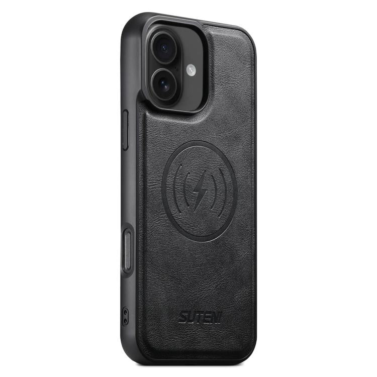 For iPhone 16 Plus Suteni G5 Cowhide Leather MagSafe Magnetic Phone Case(Black) by Suteni