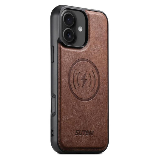For iPhone 16 Plus Suteni G5 Cowhide Leather MagSafe Magnetic Phone Case(Brown) by Suteni