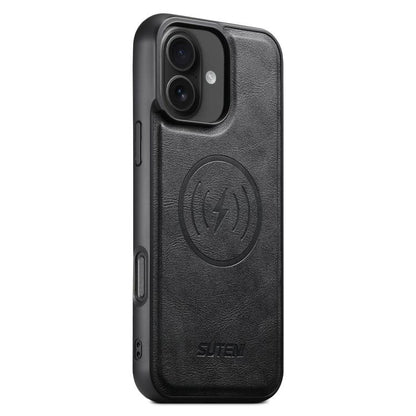 For iPhone 16 Suteni G5 Cowhide Leather MagSafe Magnetic Phone Case(Black) by Suteni