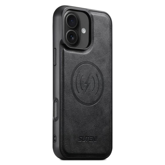 For iPhone 16 Suteni G5 Cowhide Leather MagSafe Magnetic Phone Case(Black) by Suteni