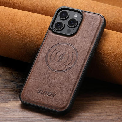 For iPhone 16 Suteni G5 Cowhide Leather MagSafe Magnetic Phone Case(Brown) by Suteni
