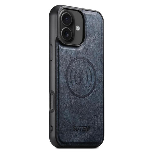 For iPhone 16 Suteni G5 Cowhide Leather MagSafe Magnetic Phone Case(Blue) by Suteni