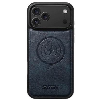 For iPhone 17 Pro Max Suteni G5 Cowhide Leather MagSafe Magnetic Phone Case(Blue) by Suteni