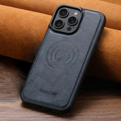 For iPhone 17 Suteni G5 Cowhide Leather MagSafe Magnetic Phone Case(Blue) by Suteni