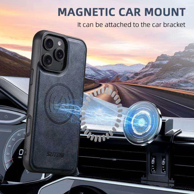 For iPhone 17 Suteni G5 Cowhide Leather MagSafe Magnetic Phone Case(Blue) by Suteni
