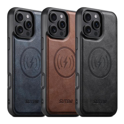 For iPhone 17 Pro Suteni G5 Cowhide Leather MagSafe Magnetic Phone Case(Black) by Suteni