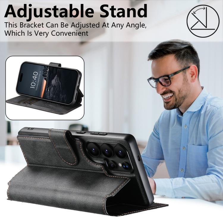 For Samsung Galaxy S25 Ultra 5G Suteni Q05 2-in-1 Multi-function Detachable Wallet MagSafe Phone Case(Black) by Suteni