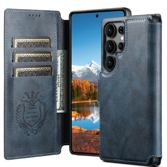 For Samsung Galaxy S24 Ultra 5G Suteni Q05 2-in-1 Multi-function Detachable Wallet MagSafe Phone Case(Blue) by Suteni