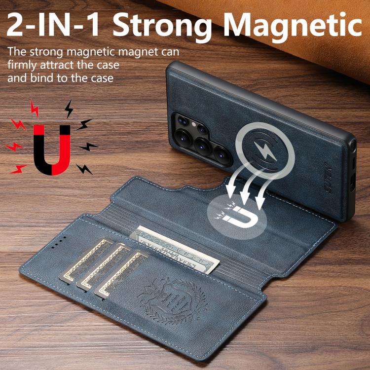 For Samsung Galaxy S24 Ultra 5G Suteni Q05 2-in-1 Multi-function Detachable Wallet MagSafe Phone Case(Blue) by Suteni