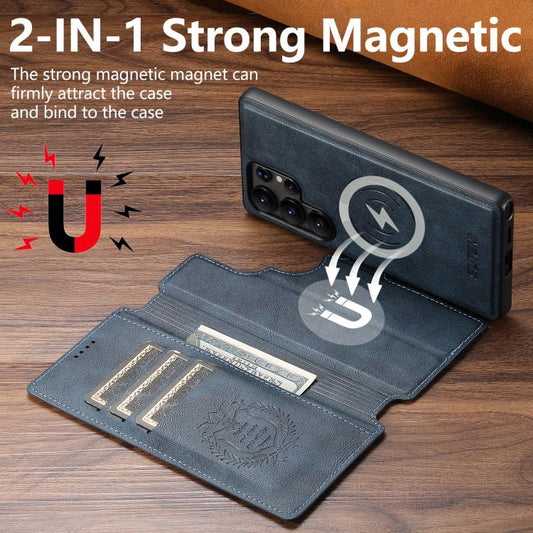 For Samsung Galaxy S24 Ultra 5G Suteni Q05 2-in-1 Multi-function Detachable Wallet MagSafe Phone Case(Blue) by Suteni