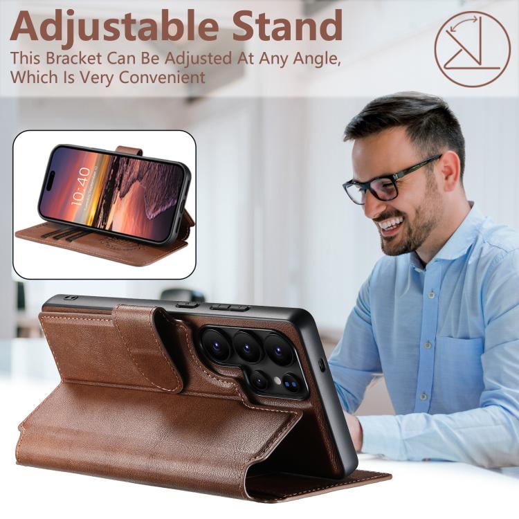 For Samsung Galaxy S23 Ultra 5G Suteni Q05 2-in-1 Multi-function Detachable Wallet MagSafe Phone Case(Brown) by Suteni