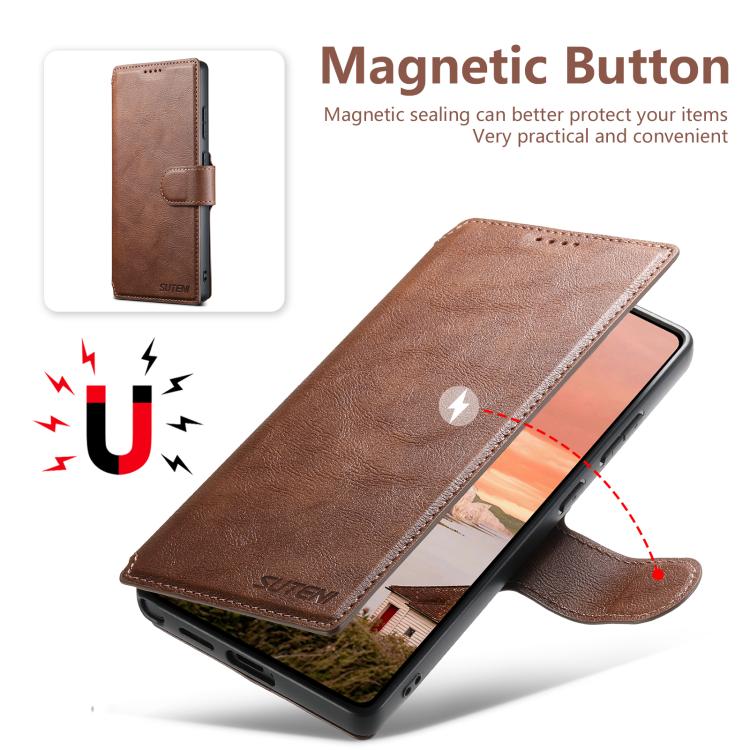 For Samsung Galaxy S22 Ultra 5G Suteni Q05 2-in-1 Multi-function Detachable Wallet MagSafe Phone Case(Brown) by Suteni