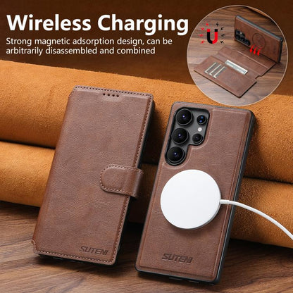 For Samsung Galaxy S22 Ultra 5G Suteni Q05 2-in-1 Multi-function Detachable Wallet MagSafe Phone Case(Brown) by Suteni