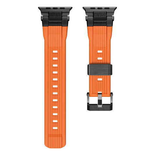 For Apple Watch 46mm / 49mm / 45mm / 44mm Stainless Steel Connector Vertical Grain TPU Watch Band(Orange) by bashfashion