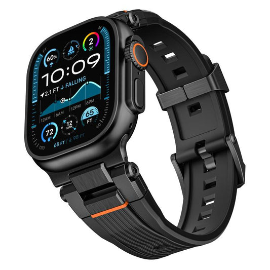 For Apple Watch 46mm / 49mm / 45mm / 44mm Stainless Steel Connector Vertical Grain TPU Watch Band(Black) by bashfashion