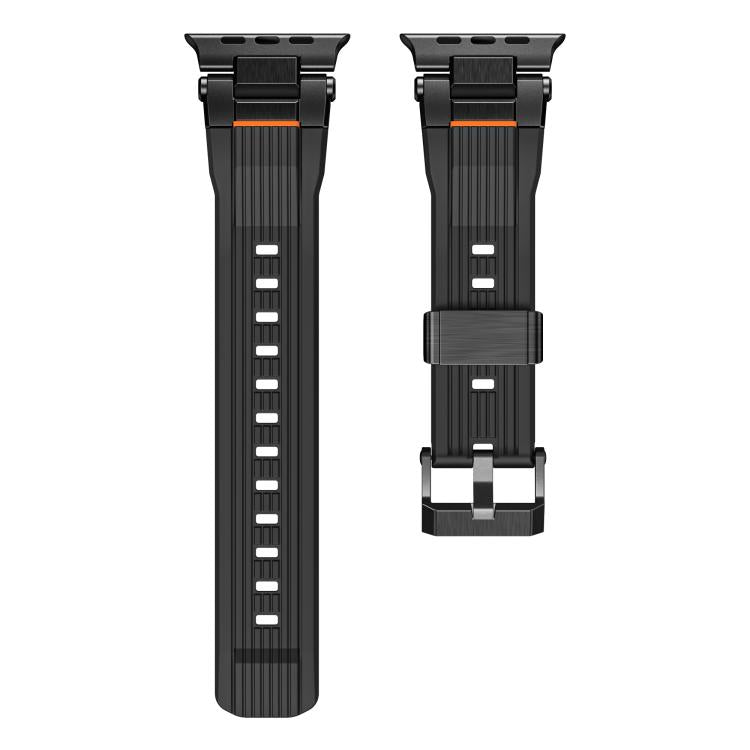 For Apple Watch 46mm / 49mm / 45mm / 44mm Stainless Steel Connector Vertical Grain TPU Watch Band(Black) by bashfashion