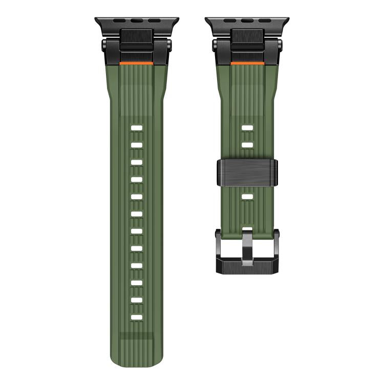 For Apple Watch 46mm / 49mm / 45mm / 44mm Stainless Steel Connector Vertical Grain TPU Watch Band(Army Green) by bashfashion