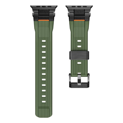 For Apple Watch 46mm / 49mm / 45mm / 44mm Stainless Steel Connector Vertical Grain TPU Watch Band(Army Green) by bashfashion