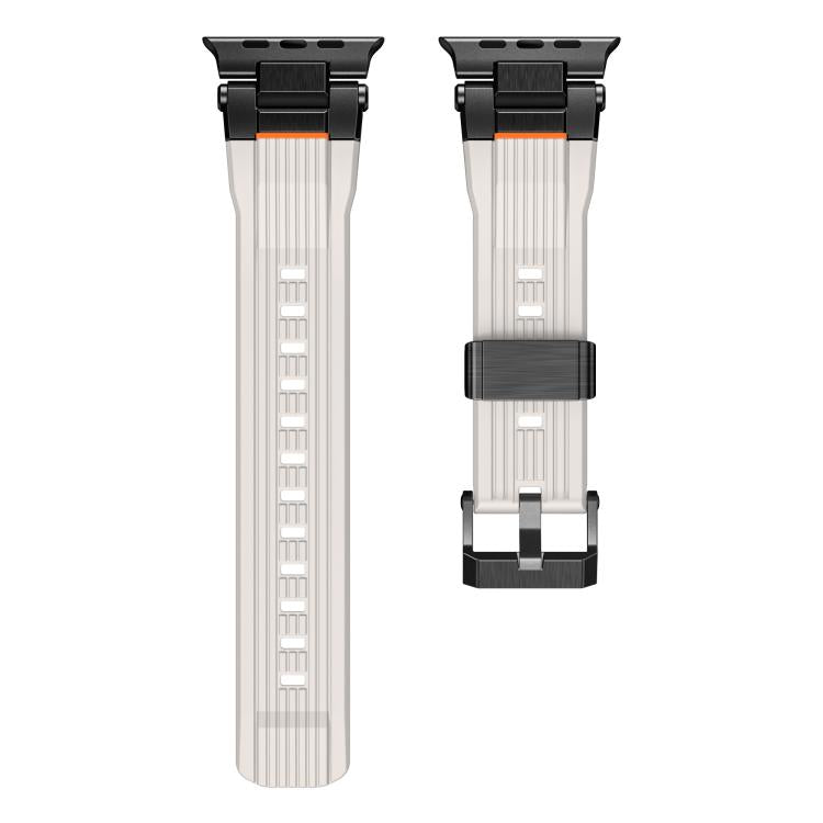 For Apple Watch 46mm / 49mm / 45mm / 44mm Stainless Steel Connector Vertical Grain TPU Watch Band(Starlight) by bashfashion