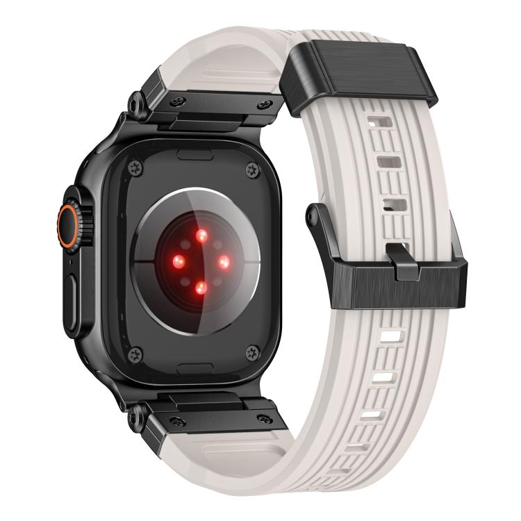 For Apple Watch 46mm / 49mm / 45mm / 44mm Stainless Steel Connector Vertical Grain TPU Watch Band(Starlight) by bashfashion