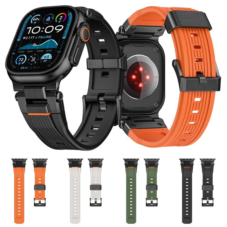 For Apple Watch 46mm / 49mm / 45mm / 44mm Stainless Steel Connector Vertical Grain TPU Watch Band(Starlight) by bashfashion