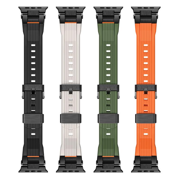 For Apple Watch 46mm / 49mm / 45mm / 44mm Stainless Steel Connector Vertical Grain TPU Watch Band(Army Green) by bashfashion