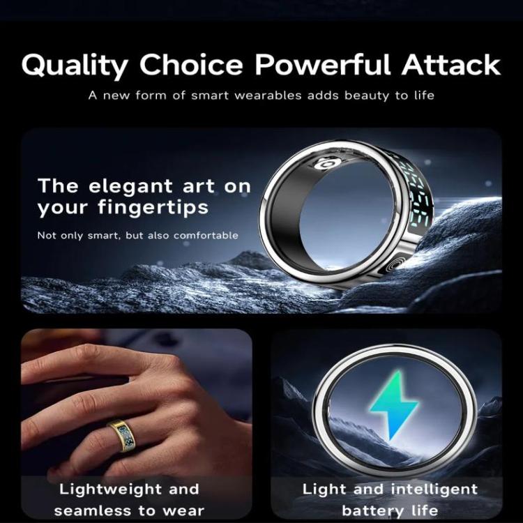 SR08 SIZE 9 Smart Ring, Support Hand Gestures Control / Health Monitoring / Multiple Sports Modes(Silver) by bashfashion