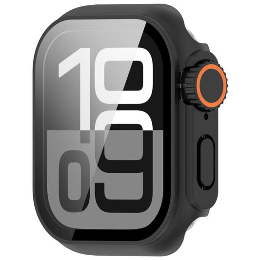 For Apple Watch Series 11 / 10 42mm Change to Ultra 49mm Tempered Film Integrated PC Button Watch Case(Black) by bashfashion