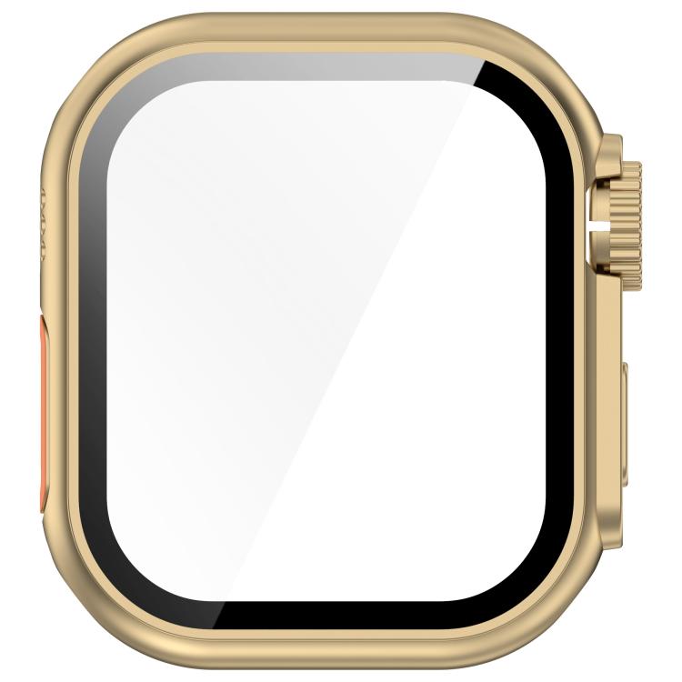 For Apple Watch Series 11 / 10 42mm Change to Ultra 49mm Tempered Film Integrated PC Button Watch Case(Champagne Gold) by bashfashion