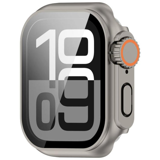 For Apple Watch Series 9 / 8 / 7 45mm Change to Ultra 49mm Tempered Film Integrated PC Button Watch Case(Titanium Steel Color) by bashfashion