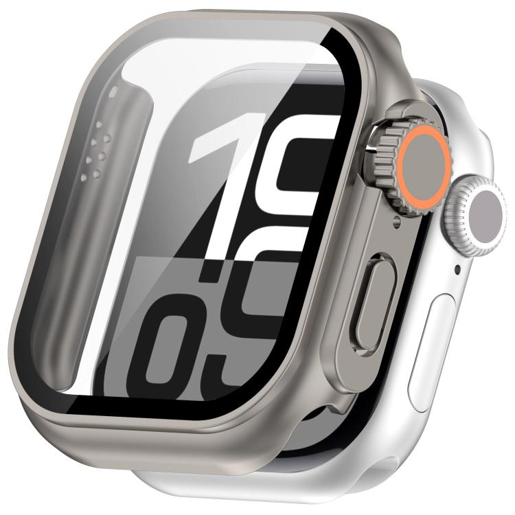 For Apple Watch Series 9 / 8 / 7 45mm Change to Ultra 49mm Tempered Film Integrated PC Button Watch Case(Titanium Steel Color) by bashfashion