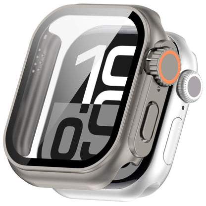 For Apple Watch Series 6 / 5 / 4 & SE 44mm Change to Ultra 49mm Tempered Film Integrated PC Button Watch Case(Titanium Steel Color) by bashfashion