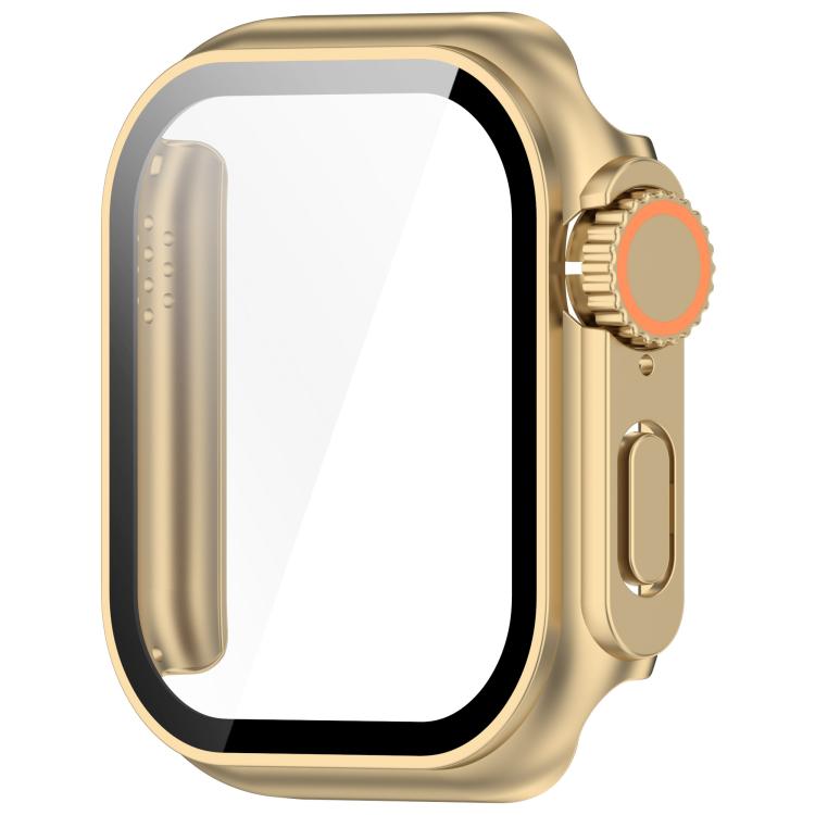 For Apple Watch Series 9 / 8 / 7 41mm Change to Ultra 49mm Tempered Film Integrated PC Button Watch Case(Champagne Gold) by bashfashion