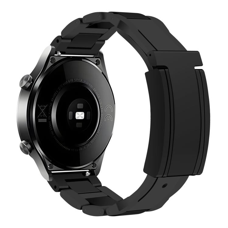 22mm Folding Magnetic Buckle Stainless Steel Rubber Watch Band(Black+Black) by bashfashion