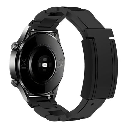 22mm Folding Magnetic Buckle Stainless Steel Rubber Watch Band(Black+Black) by bashfashion