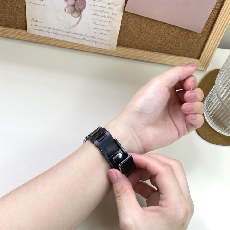 22mm Folding Magnetic Buckle Stainless Steel Rubber Watch Band(Black+Black) by bashfashion