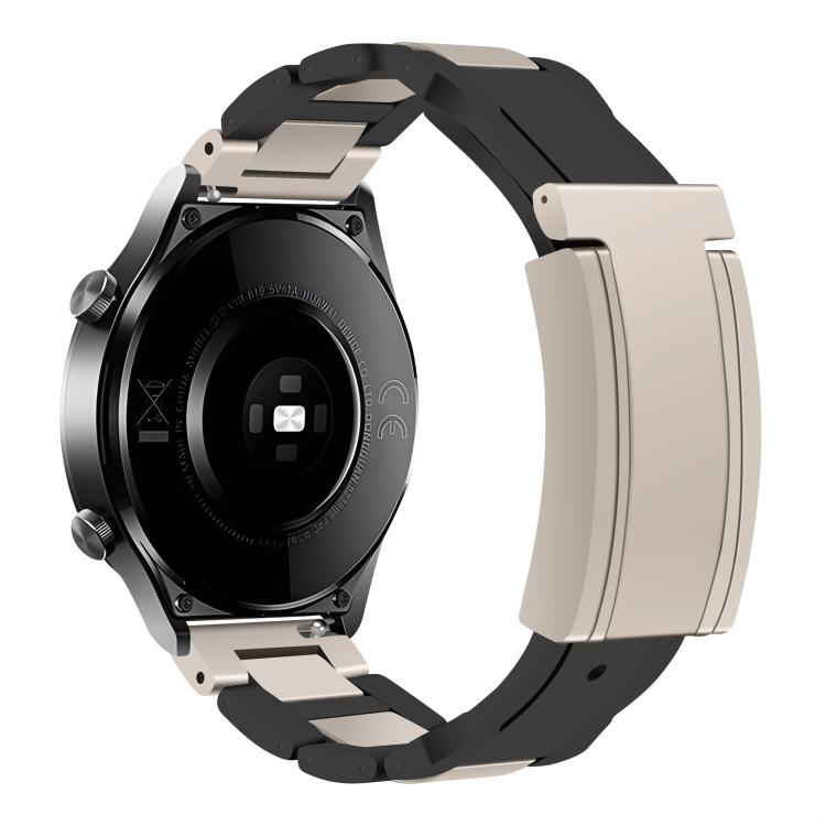 22mm Folding Magnetic Buckle Stainless Steel Rubber Watch Band(Black+Starlight) by bashfashion