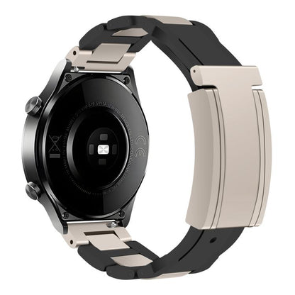 22mm Folding Magnetic Buckle Stainless Steel Rubber Watch Band(Black+Starlight) by bashfashion