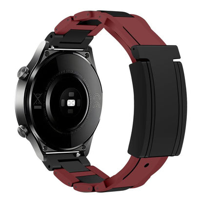 22mm Folding Magnetic Buckle Stainless Steel Rubber Watch Band(Wine Red+Black) by bashfashion