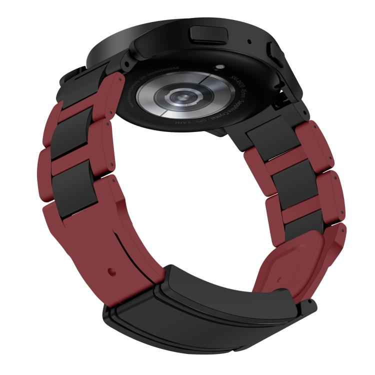 22mm Folding Magnetic Buckle Stainless Steel Rubber Watch Band(Wine Red+Black) by bashfashion