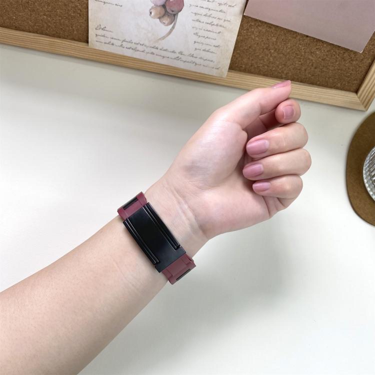 22mm Folding Magnetic Buckle Stainless Steel Rubber Watch Band(Wine Red+Black) by bashfashion