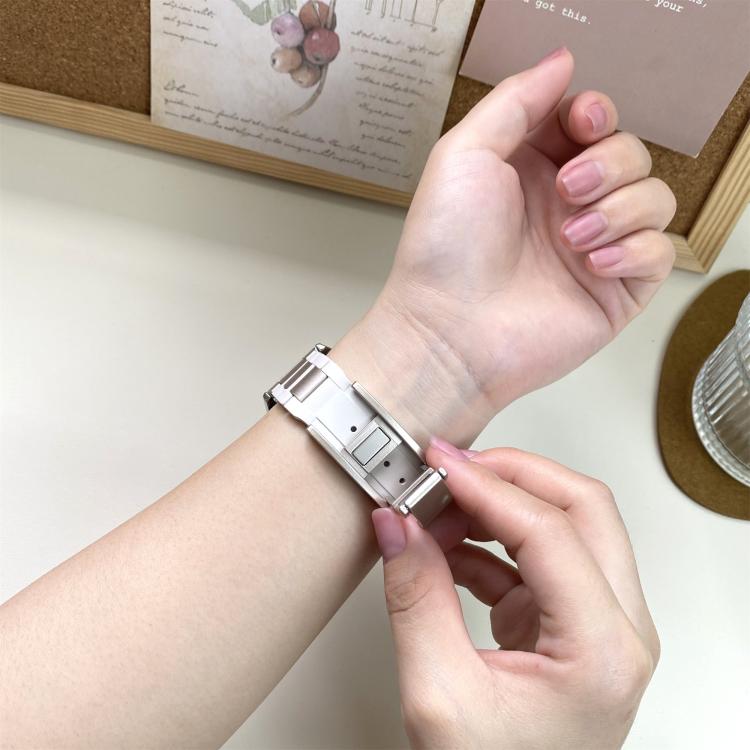 22mm Folding Magnetic Buckle Stainless Steel Rubber Watch Band(White+Starlight) by bashfashion