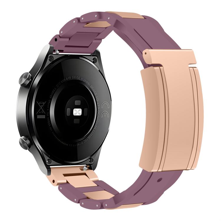 22mm Folding Magnetic Buckle Stainless Steel Rubber Watch Band(Purple+Rose Gold) by bashfashion