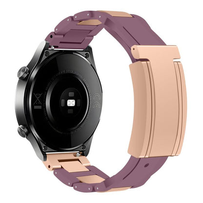22mm Folding Magnetic Buckle Stainless Steel Rubber Watch Band(Purple+Rose Gold) by bashfashion