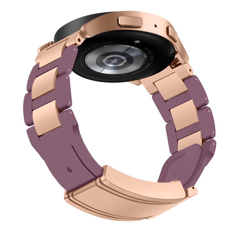 22mm Folding Magnetic Buckle Stainless Steel Rubber Watch Band(Purple+Rose Gold) by bashfashion